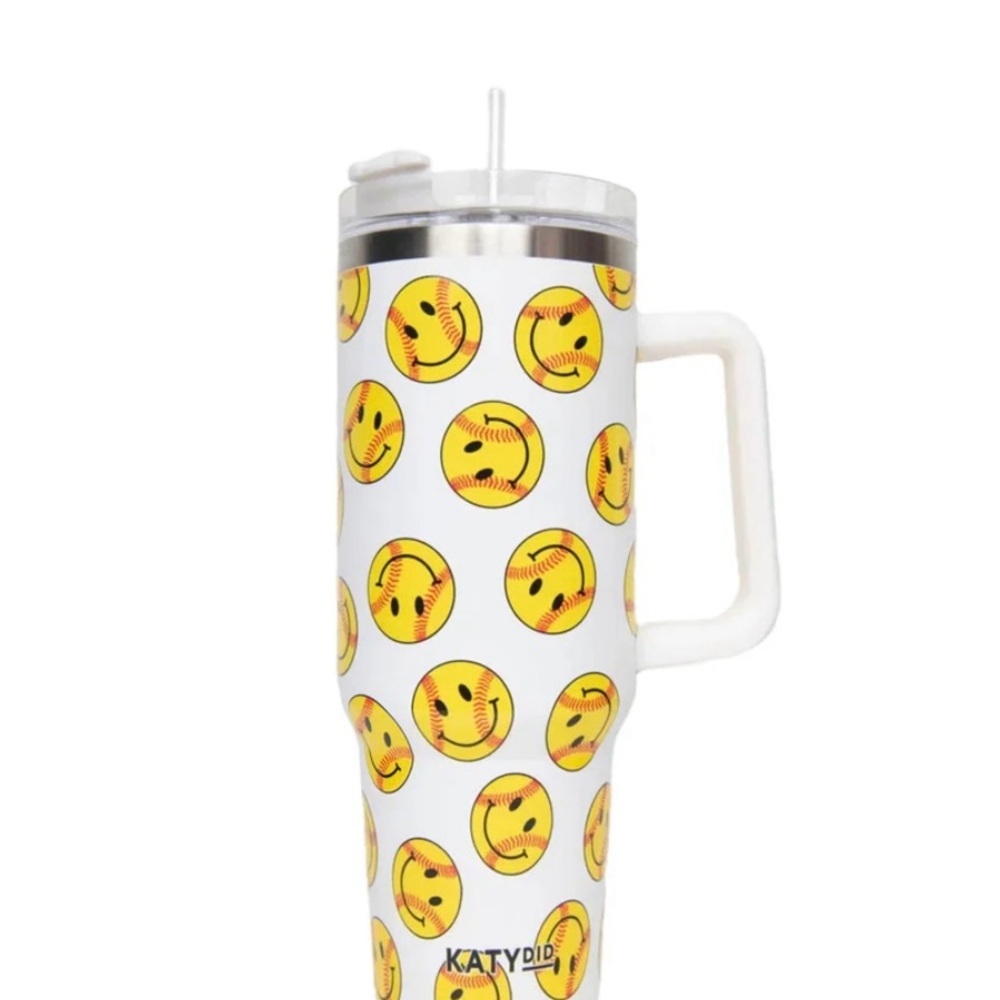 Katydid White and Yellow Softball Tumbler 38 oz - Picture 2 of 3